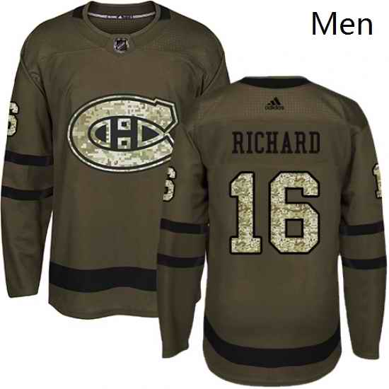 Mens Adidas Montreal Canadiens 16 Henri Richard Premier Green Salute to Service NHL Jersey